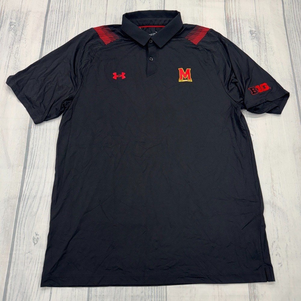 Maryland Terrapins‎ Team Issued Under Armour Polo Shirt L Iso Chill UA B1G Mens
